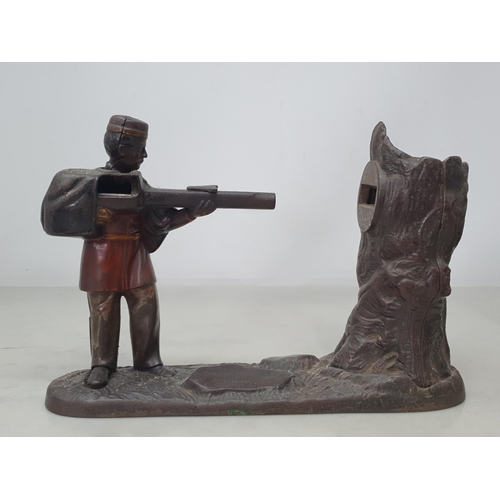 33 - Three Money Boxes, trick Dog, Artillery Bank and Keeper's bank, a figure holding  a shotgun