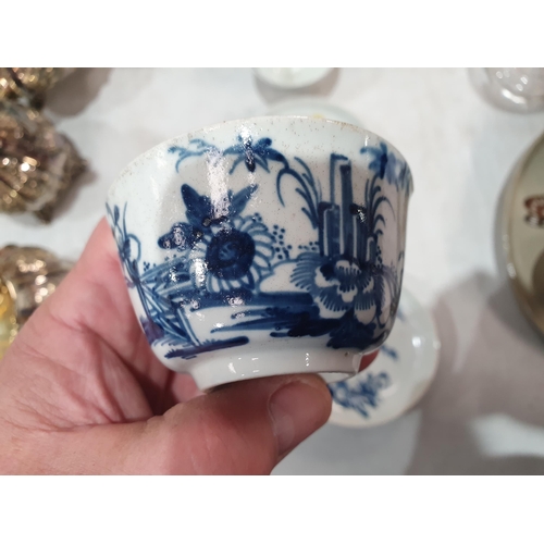 340 - A selection of 18th Century English and Chinese Tea Bowls and Saucers with floral chinoiserie design... 