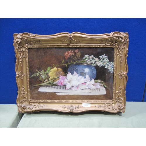 359 - ENGLISH SCHOOL CIRCA 1910. A Still Life with mixed Flowers and bowl , on porcelain , 12 x 18 1/2 in ... 