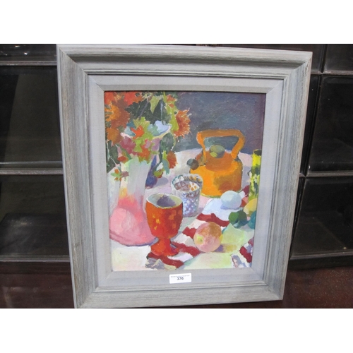 376 - DIANA SILVESTER ARWA. 'Orange Kettle', oil on board, 15 x 12 1/2 in; an unframed oil on canvas by an... 