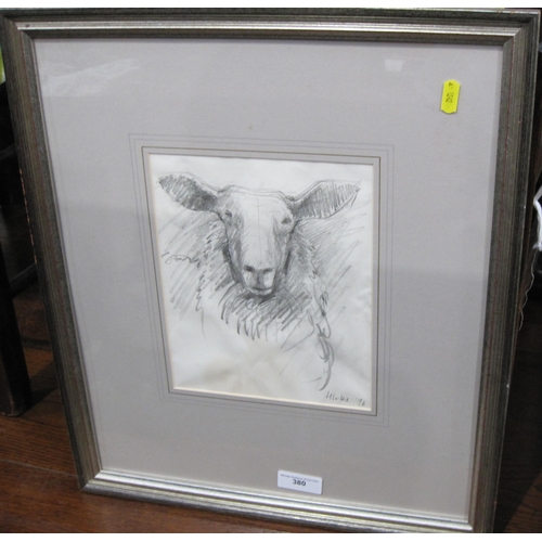 380 - PHILIP HICKS. Study of a Sheep, signed and dated 1996, pencil and black chalk, 9 1/2 x 7 1/2 in. Pro... 