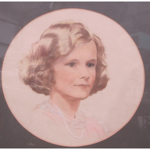 386 - DOUGLAS WALES. Portrait of Susan Smyth, 1937, head and shoulders, pastel, circular, 15 in diameter; ... 