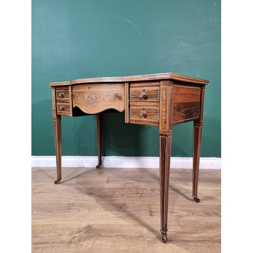 425 - An Edwardian rosewood and marquetry inlaid ladies Writing Desk with leather inset top, fitted five d... 