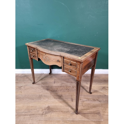 425 - An Edwardian rosewood and marquetry inlaid ladies Writing Desk with leather inset top, fitted five d... 