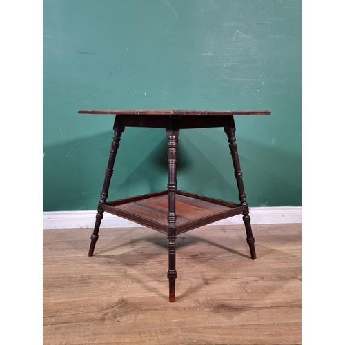 429 - A mahogany two tier Occasional Table on turned supports labelled 'druce & Co' 2ft 2in H x 1ft 11in W... 