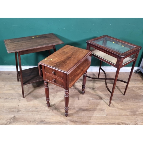 438 - A Victorian mahogany dropleaf Work Table fitted two end drawers 2ft 3in H x 1ft 9in W, an Edwardian ... 