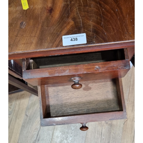 438 - A Victorian mahogany dropleaf Work Table fitted two end drawers 2ft 3in H x 1ft 9in W, an Edwardian ... 