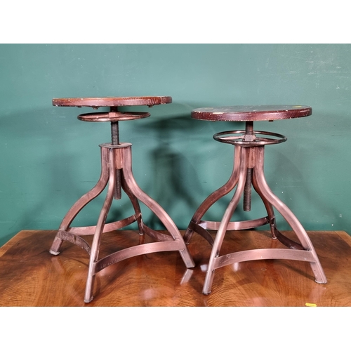 444 - A pair of revolving Stools on metal bases 1ft 7in H x 1ft 1in D (R3)