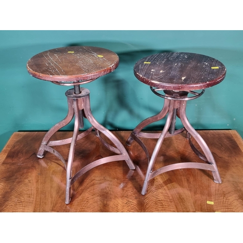 444 - A pair of revolving Stools on metal bases 1ft 7in H x 1ft 1in D (R3)