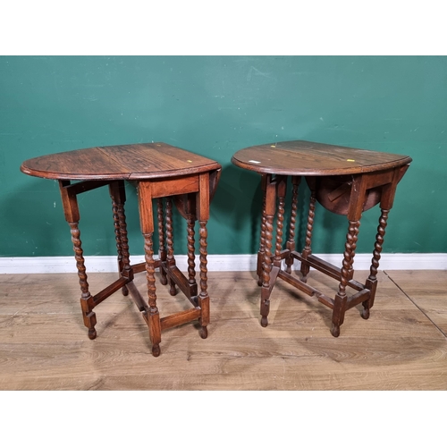 487 - Two oak gateleg Tables on barley twist supports 2ft 6in H x 2ft W (R5)