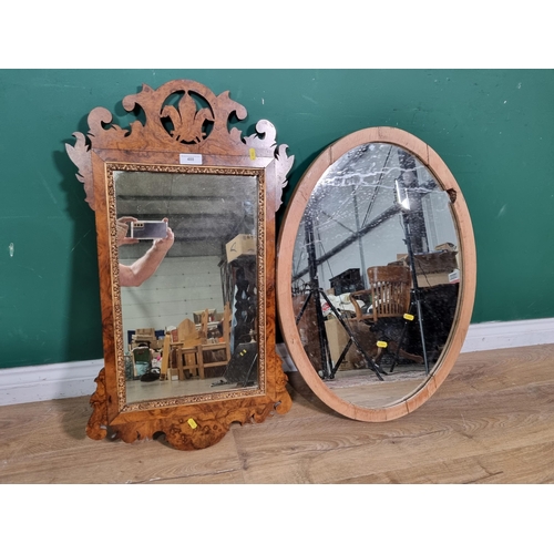 488 - A Georgian style walnut framed Wall Mirror and a pine framed oval Mirror (R2)