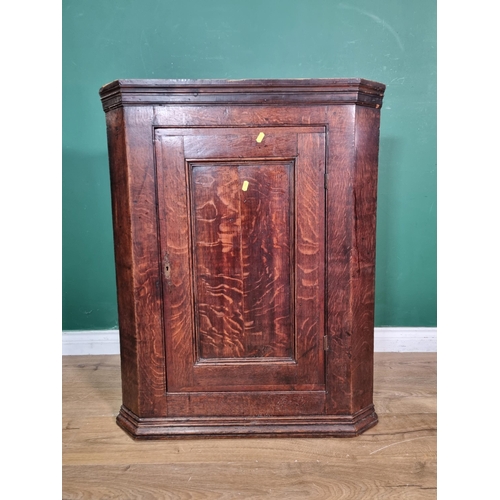 491 - An antique oak hanging Corner Cupboard fitted single fielded panel door 3ft 2in H x 2ft 6in W (R5)