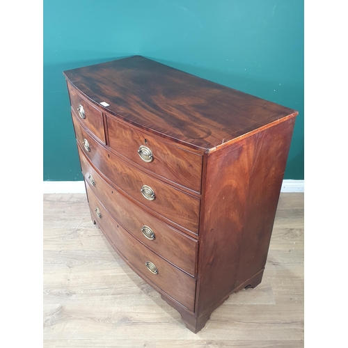 5 - A 19th Century mahogany bow fronted Chest of two short and three long drawers on bracket feet 3ft 6i... 