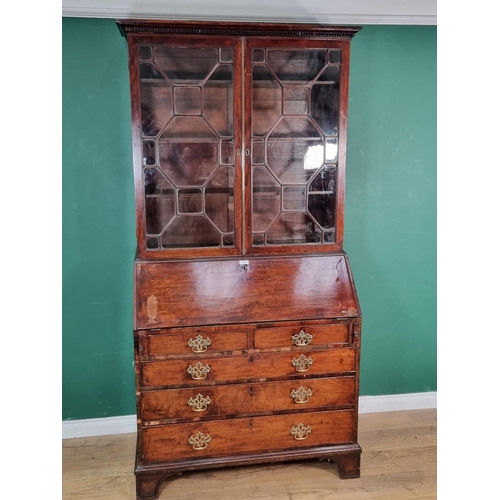 529 - A 19th Century mahogany Bureau Bookcase fitted pair of astragal glazed doors above base fitted two s... 