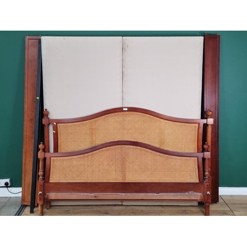 538 - A mahogany and cane infilled double Bed 6ft 3in W (R11)