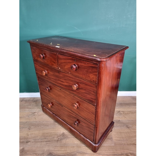 545 - A Victorian mahogany Chest of two short and three long drawers raised on bun feet 3ft 9in H x 3ft 6i... 