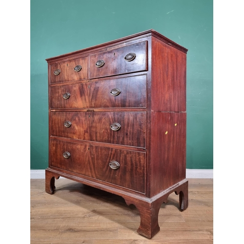 566 - A 19th Century mahogany Chest of two short and three long drawers on ogee bracket feet 4ft 1in H x 3... 