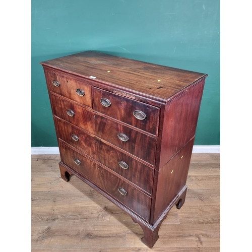 566 - A 19th Century mahogany Chest of two short and three long drawers on ogee bracket feet 4ft 1in H x 3... 