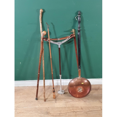 601 - Three Walking Sticks, a Reaching Stick, a Shooting Stick and a Warming Pan (R7)