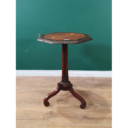 603 - A 19th Century amboyna and rosewood crossbanded octagonal Occasional Table A/F 2ft 5in H x 1ft 7in W... 