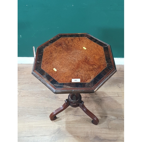 603 - A 19th Century amboyna and rosewood crossbanded octagonal Occasional Table A/F 2ft 5in H x 1ft 7in W... 