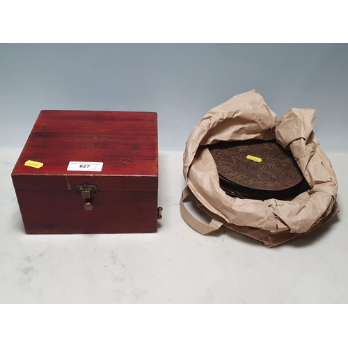 627 - A 19th Century mahogany Music Box with assorted records (R4)