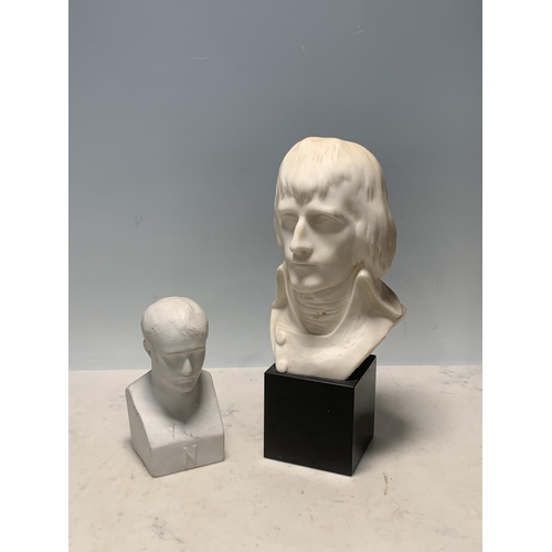 64 - A Parian style Bust of Napoleon on a black plinth, 10in H and a pottery bust of Napoleon, 5 1/2in H ... 