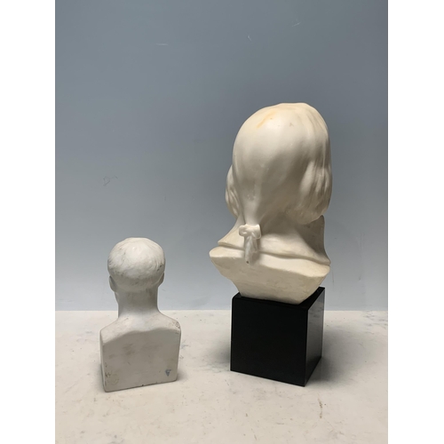 64 - A Parian style Bust of Napoleon on a black plinth, 10in H and a pottery bust of Napoleon, 5 1/2in H ... 