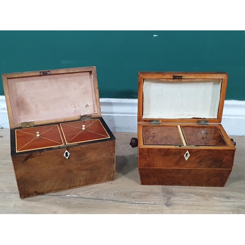 651 - A 19th Century burr walnut two division Tea Caddy 8in W x 5 1/2in H and a Georgian mahogany two divi... 