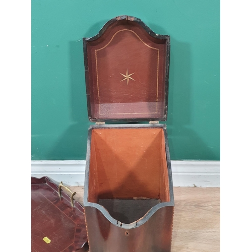 652 - A 19th Century mahogany Knife Box and a 19th Century mahogany and inlaid Tray 2ft 1in W (R7)