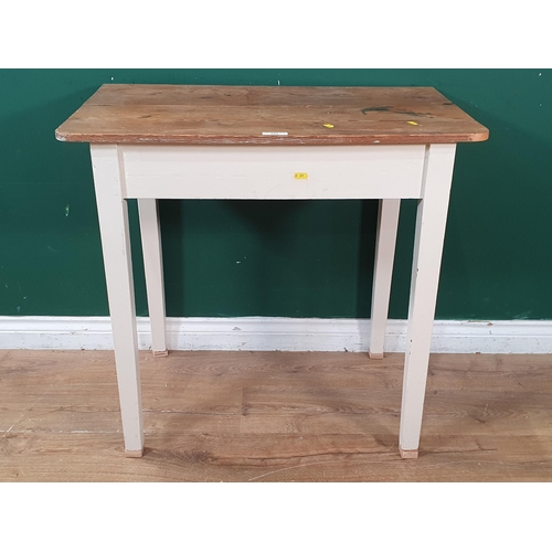 653 - An antique pine scrub top Side Table with white painted base 2ft 7in W x 2ft 6in H (R8)