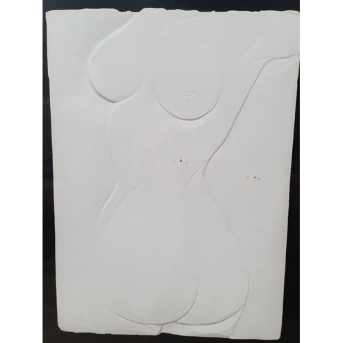 654 - A pair of framed and glazed bas relief plaques of female nude torsos, 11in x 8in, bearing signatures... 