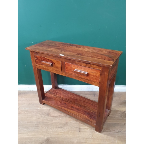 665 - A hardwood Side Table fitted two frieze drawers 2ft 11in W x 2ft 7in H (R8)