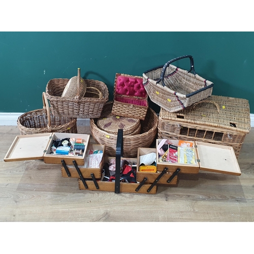 674 - A wicker Hamper, various Baskets and a Sewing Box (R8)