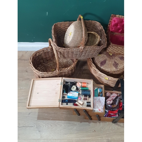 674 - A wicker Hamper, various Baskets and a Sewing Box (R8)