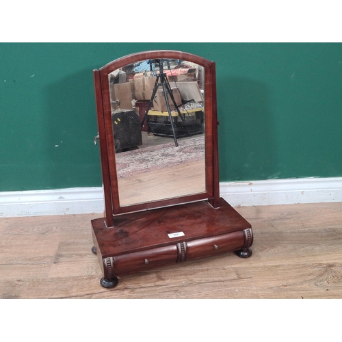 682 - A mahogany Dressing Mirror with arched plate, the base fitted pair of drawers and raised on turned s... 