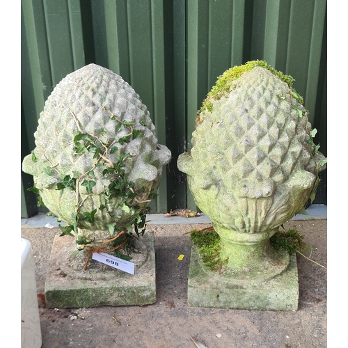 698 - A pair of Garden reconstituted Pineapple column Finials, 22in H