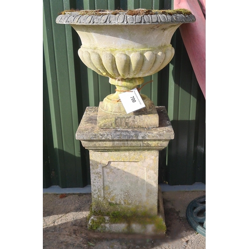 700 - A reconstituted Garden Urn on pedestal, 3ft 1in H