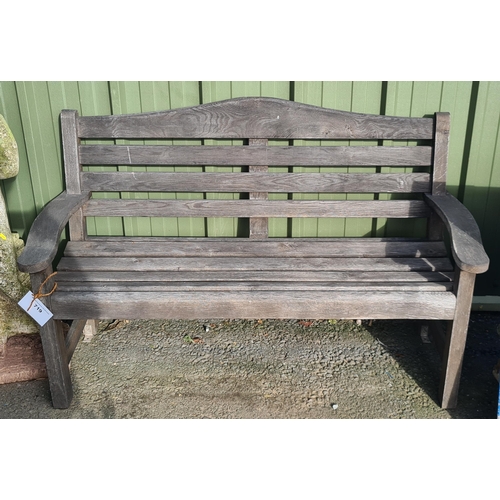 719 - A stained wood Garden Bench with slatted back and seats, 5ft W