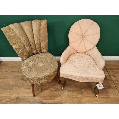 730 - A cream upholstered button back Easy Chair on gilt cabriole supports, and another upholstered Chair ... 