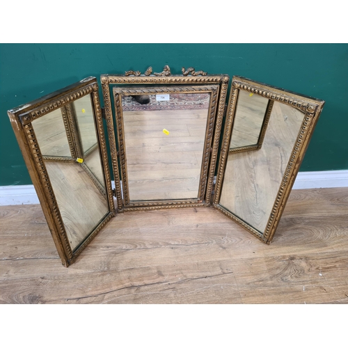 736 - A gilt framed triptych Mirror 3ft 4in W x 2ft H (R9)