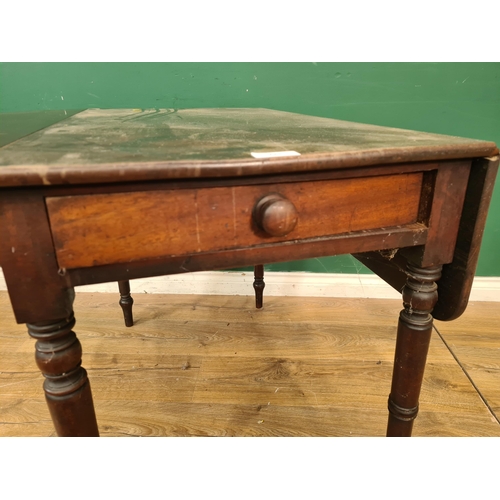 741 - A mahogany Pembroke Table with single fitted drawer, raised on turned and tapered supports, A/F, 2ft... 