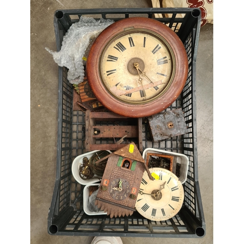 752 - An antique mahogany Wall Clock, a Cuckoo Clock and various clock Parts (R9)