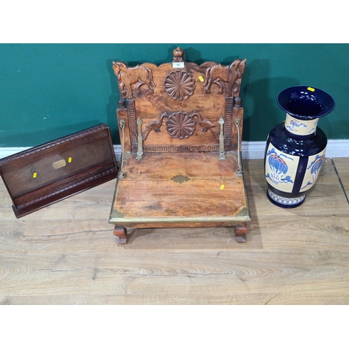 762 - A North African hardwood Chair, a glazed Noticeboard and a Vase (R9)