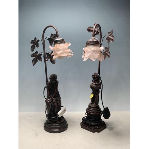 765 - A pair of bronze effect Figural Table Lamps with leafage detail and glass shades, 23in H (R3)
Failed... 