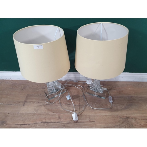 767 - A pair of glass helix Table Lamps and shades (R9)
passed PAT