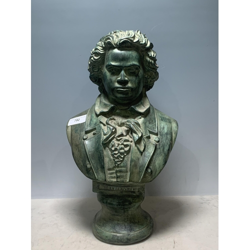 792 - A patinated spelter Bust of Beethoven, 17in H (R5)