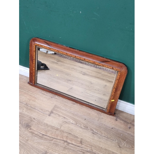 813 - A Victorian walnut and Tunbridge inlaid Overmantle Mirror 2ft 8in W x 1ft 7in H (R10)