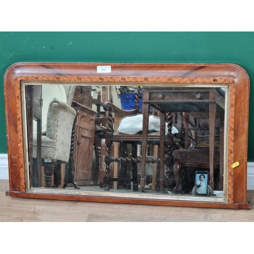 813 - A Victorian walnut and Tunbridge inlaid Overmantle Mirror 2ft 8in W x 1ft 7in H (R10)