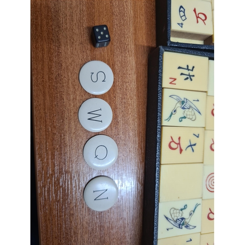 820 - A Mahjong Set and an eastern brass Container (R7)